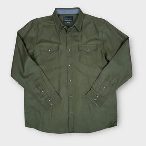 Cody James Western Pearl Snap Shirt Mens XL Olive Green Wool Blend Long Sleeve